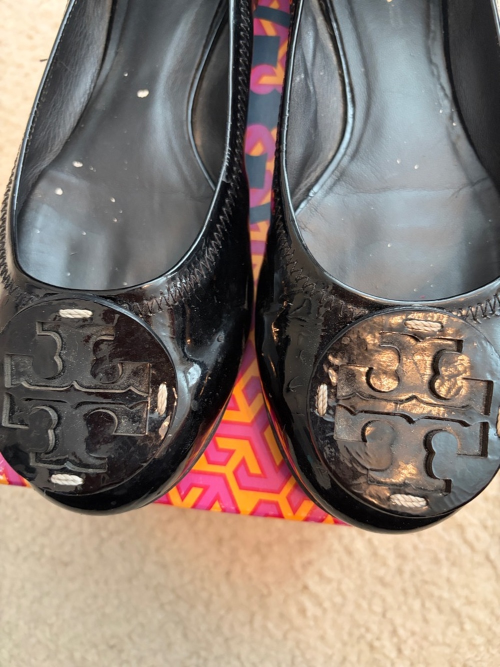 Tory Burch Black Patent Logo Reva Ballet Flats 9.5 - Picture 6 of 7